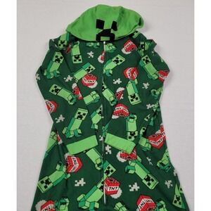 Minecraft Boy's Creeper-themed Hooded One Piece Pajama Green Size L (12/14)